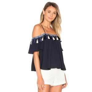 Tularosa Navy Tassel Trim Cold Shoulder